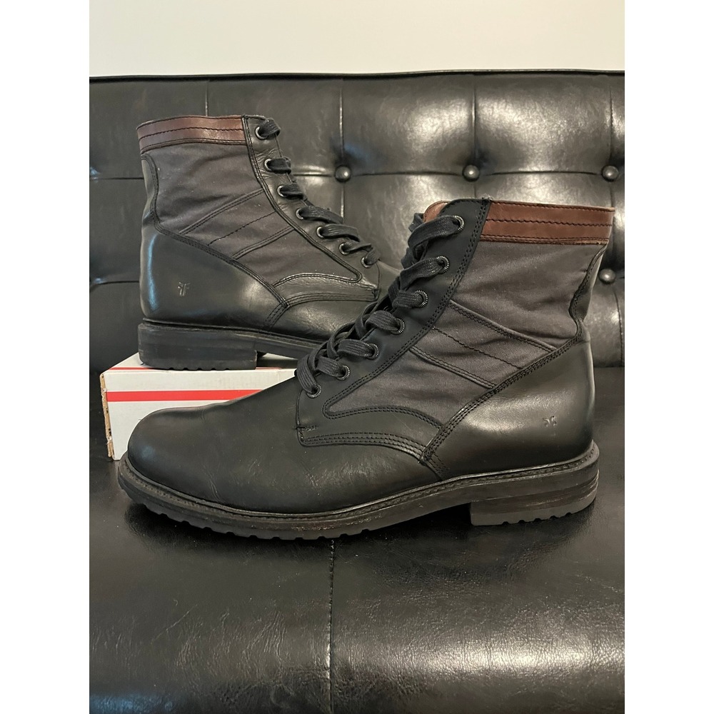 Frye Mens Leather Canvas Combat Boots